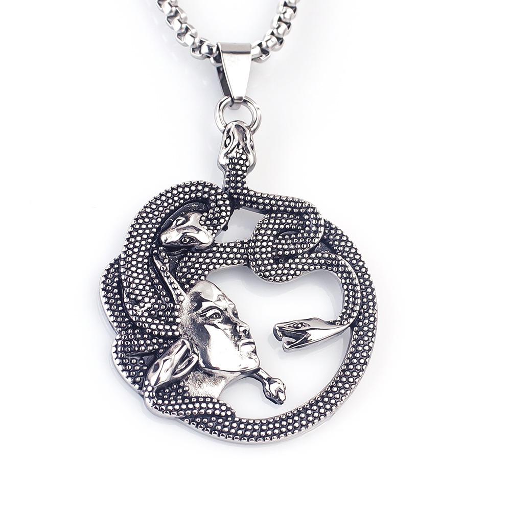 European and American Vintage Casting Greek Mythology Snake Pendant Punk Hip Hop Necklace 60CM