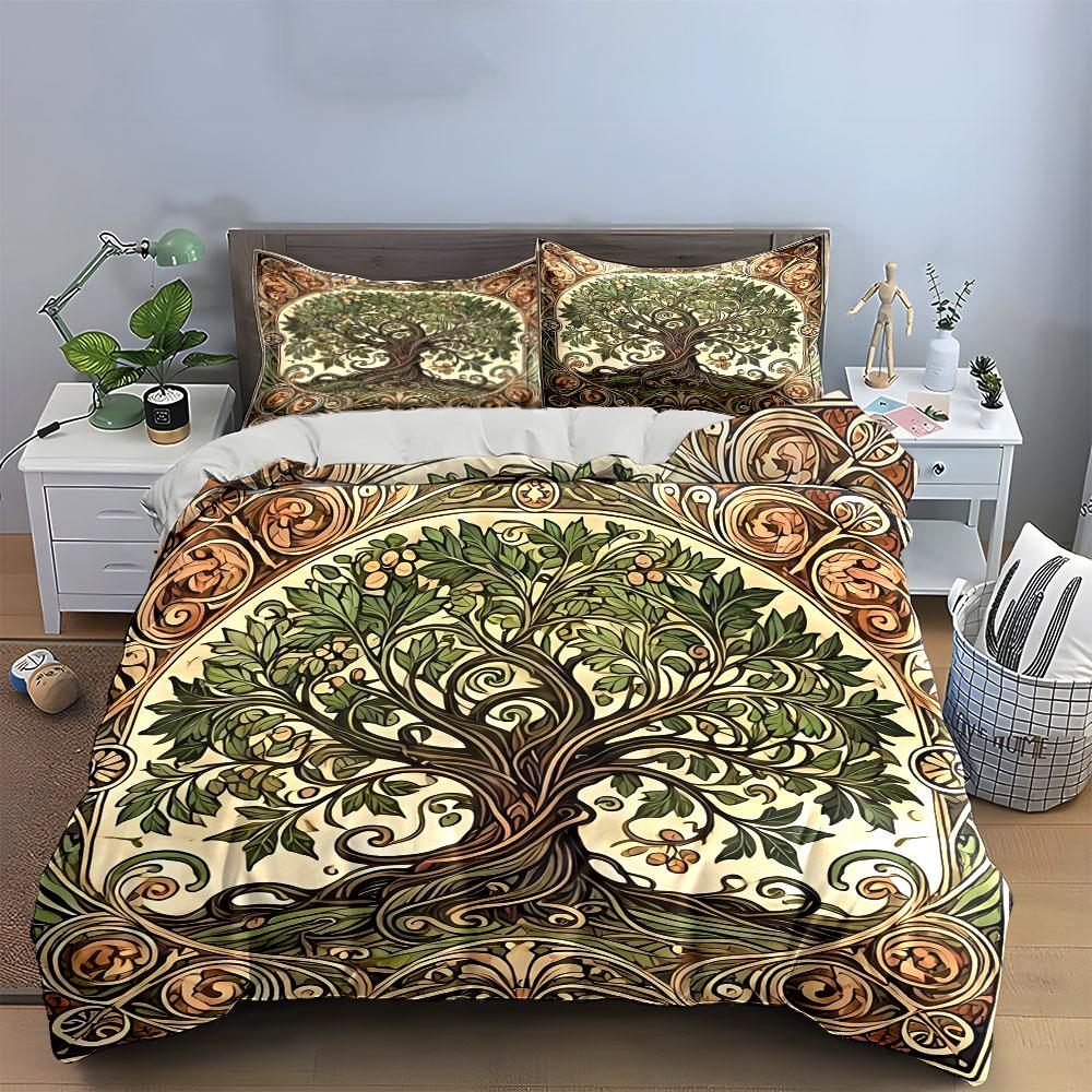 Vintage Tree Artwork Decoration Set Soft Skin-Friendly Bedding Set Includes 1 Duvet Cover And 2 Pillowcase Gift