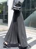 Women's Black High-Waist A-Line Woolen Skirt - Ribbed, Thickened, Autumn/Winter Casual Skirt