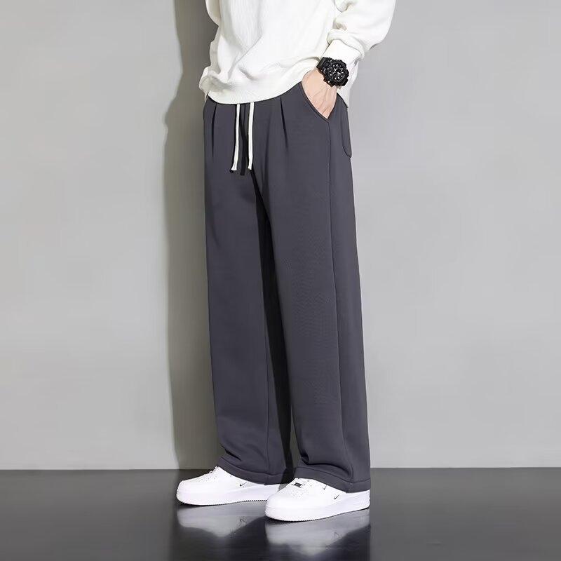 Autumn and Winter Wide-leg Pants Men's Velvet Straight Loose Sports Casual Long Pants Black Sweatpants 2026 New