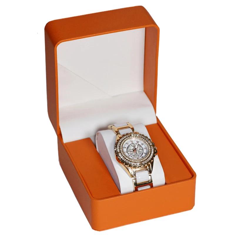 Black Single Watch Gift Box with Pillow PU Leather Wristwatch Display Case Organizer for Men Clamshell PU Leather Watch Case