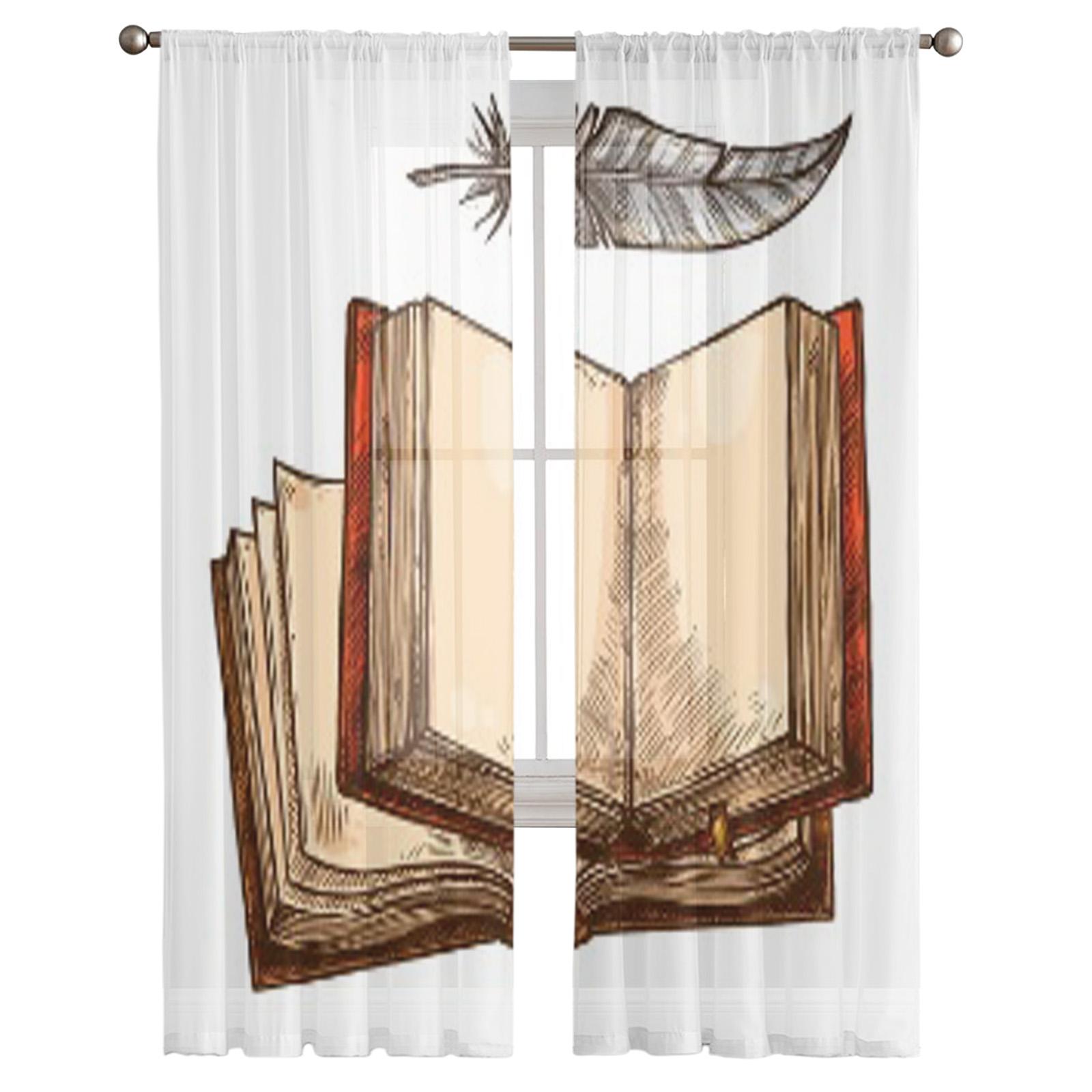 Открытая книга и перо перо прозрачная занавеска для гостиной спальни вуаль шторы для окна — фото 5