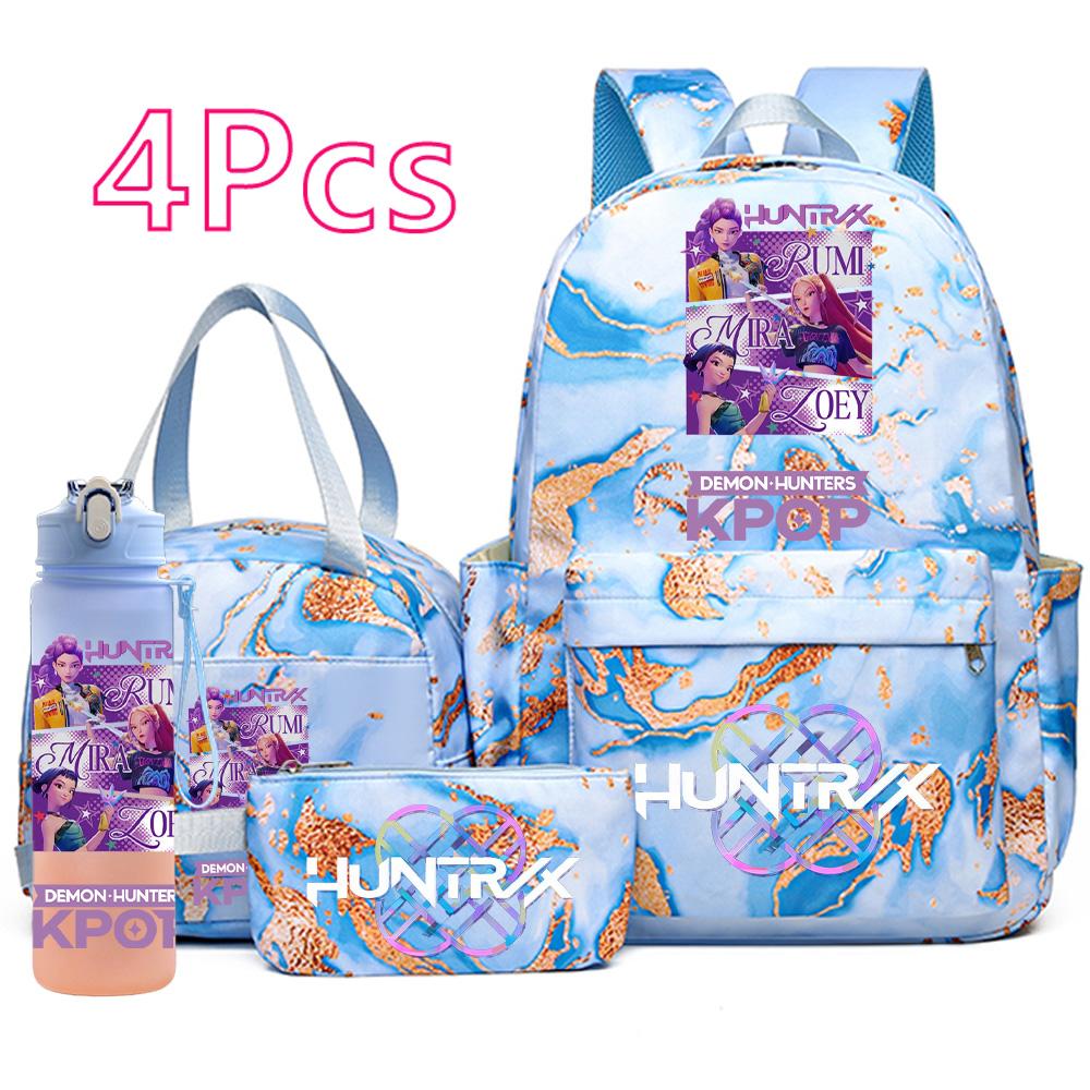 4Pcs/set New K-Pop Printed Backpack Handbag Pencil Case with 750Ml Water Bottler for Teenager Boy Girl Schoolbag Large Capacity Bookbag Mochila
