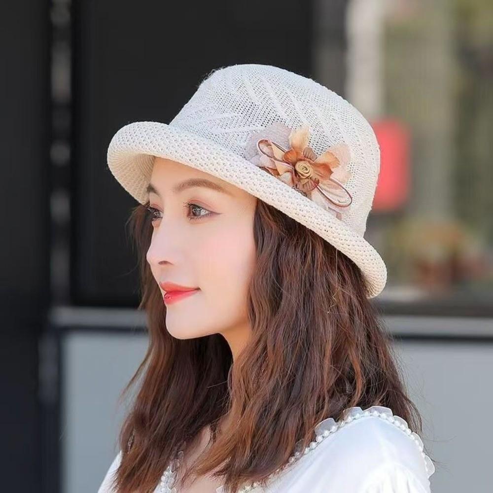 Rolled Brim Sunscreen Bucket Cap Solid Color Women Sun Cap Versatile Flower Fisherman Hat  Camping