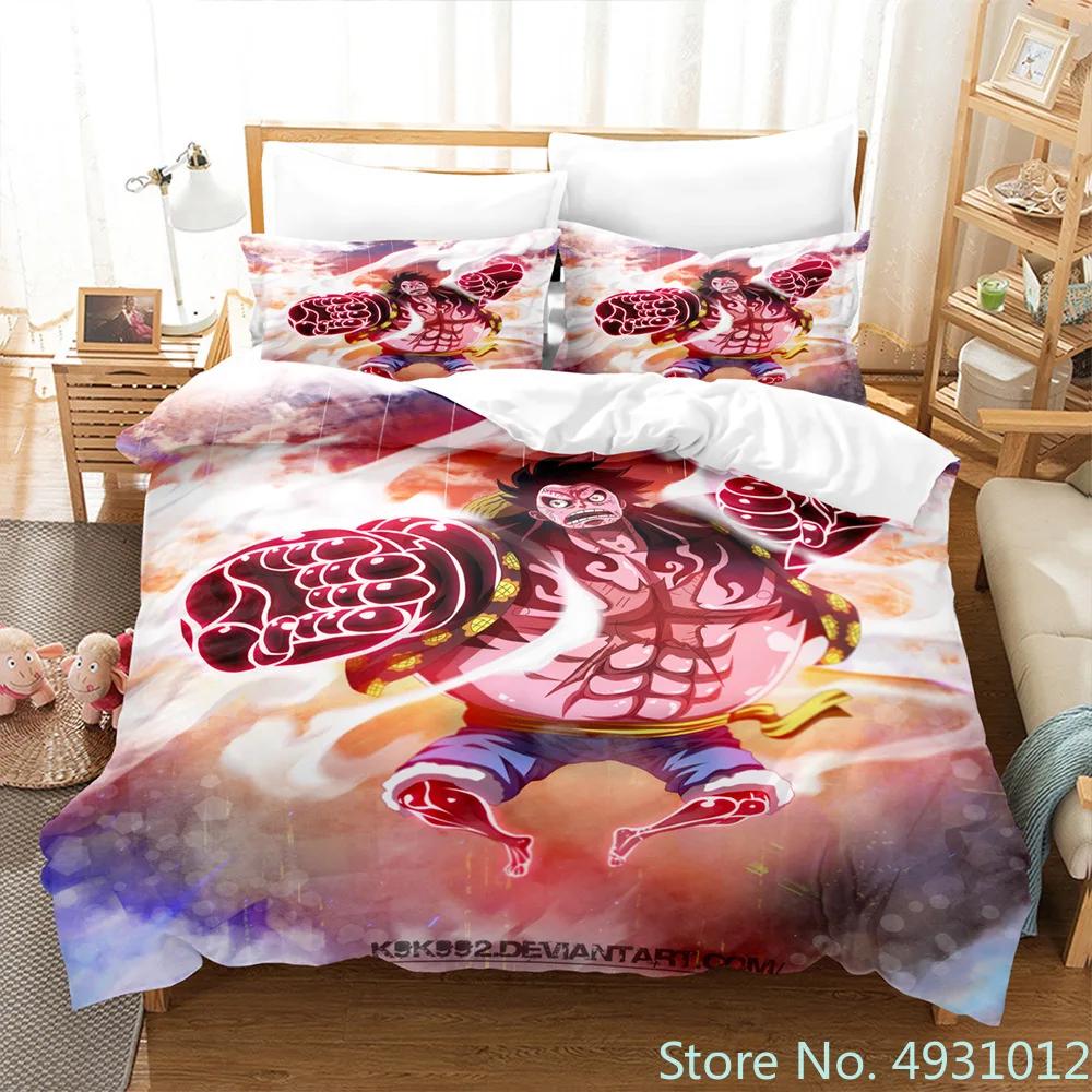 One Piece Luffy Boy 3pcs Bedding Set Pillowcase Anime Bedclothes Cartoon 3D Printed Kids Adult Child Boys Quilt Duvet Cover Gift