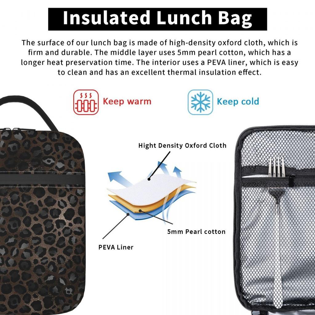 Schwarzer Leopard Tierhaut Isolierte Lunchtasche für Kinder Schul-Kühltasche Thermische Lebensmittelbox Tragbare Lunchboxen Behälter