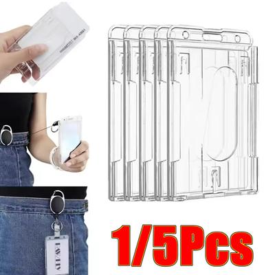 1/5Pcs Cards Holder ID Credit Card Cover Badge Protector Office School Supplies Retractable ID Badge Reel For Badge Holder