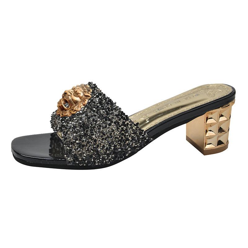 Fashion The Designer's Thick Sequined Sandals for Women Are Wearing the New Fashion Flip-flops 41-43 Large Women's Sandals T82