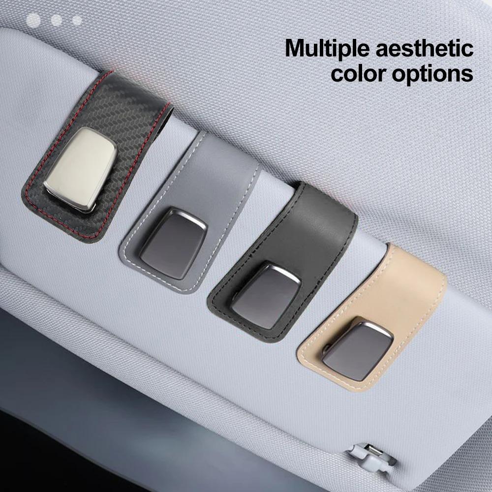 Multifunction Eyeglasses Clip PU Leather Solid Color Card Case Portable Sun Visor Sunglasses Holder Auto Interior Accessories