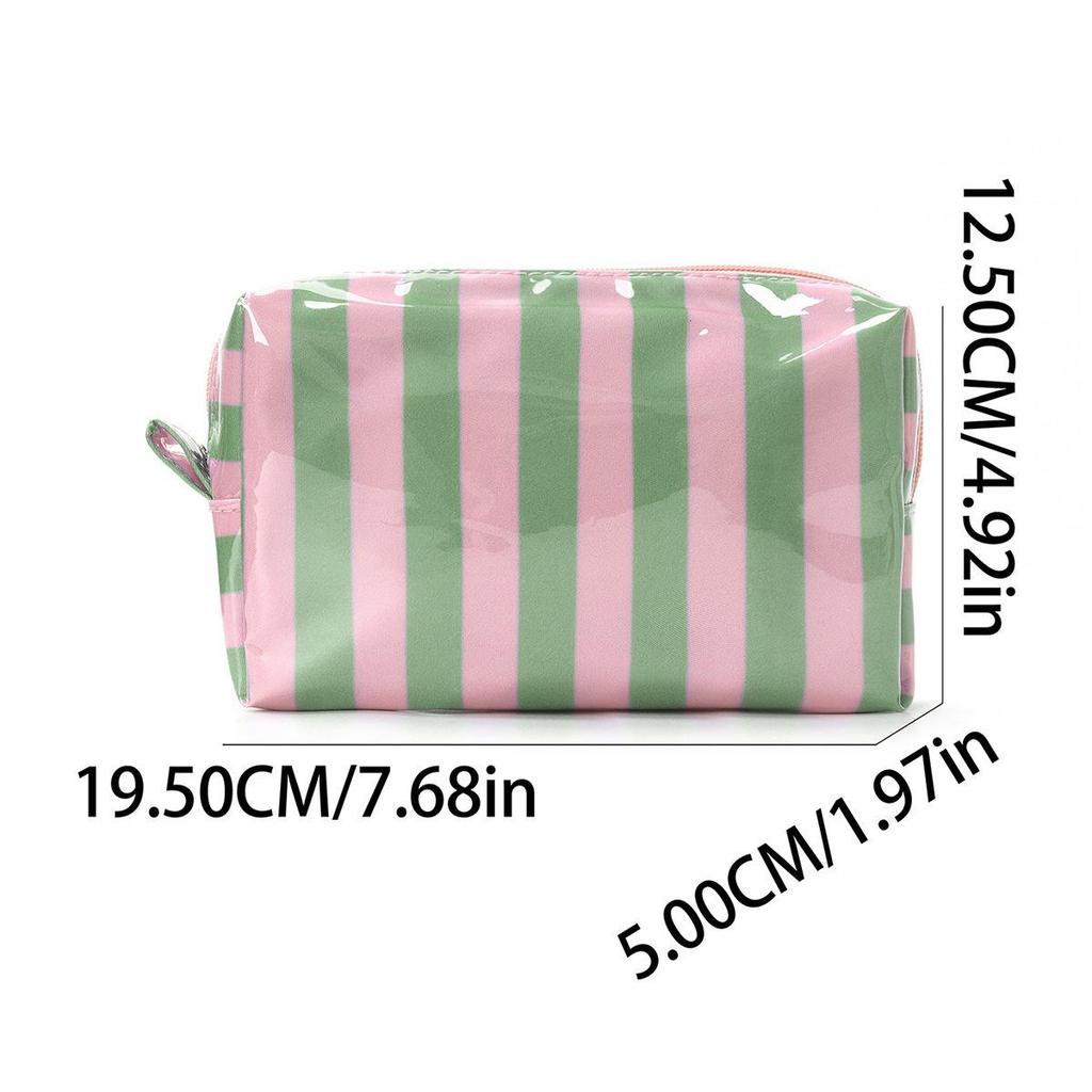 Waterproof PVC Striped Cosmetic Bag with Zipper for Travel