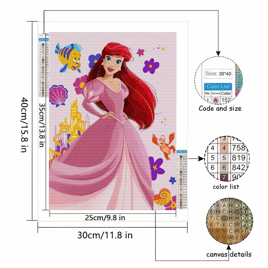 DIY Diamond Painting The Princess and The Fish Cross Stitch Kit Mosaic Art Diamond Painting Full Circle Diamond Home Decoration