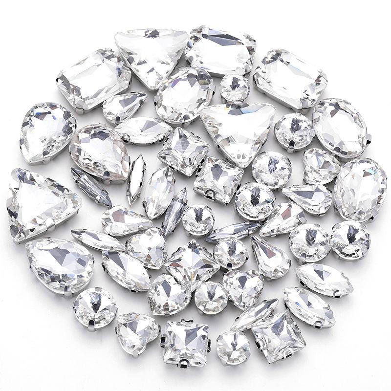50 Perle di Cristallo a Griffa Singola da Cucire a Mano Trapanino Accessori Fai da Te per Abbigliamento Accessori Matrimonio Trapanino a Griffa da Cucire a Mano con Fori Perline Strass da Cucire