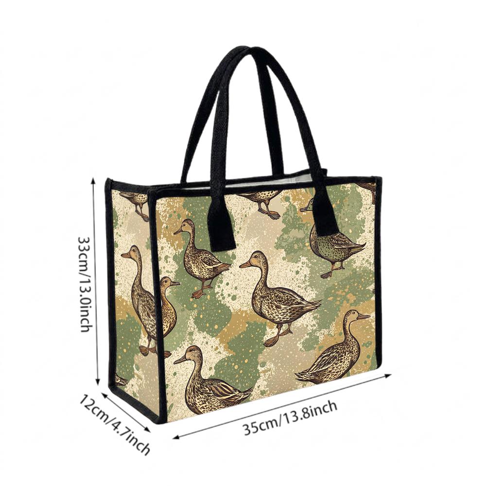 Vintage Duck Printed Casual Tote Bag Fashion Portable Daily Use Shoulder Bag for Outdoor Shopping
