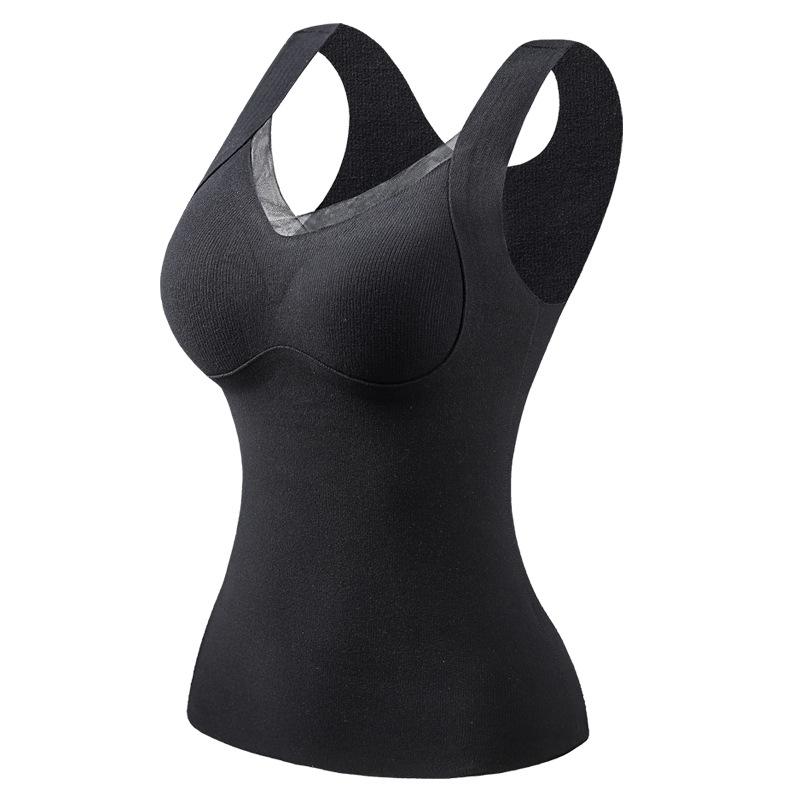 V Neck Thermal Tank Top With Built In Bra M чёрный
