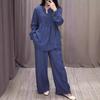 Women's Loose Fit Brown Casual Long Sleeve Button-Up Top and Wide Leg Pants Set