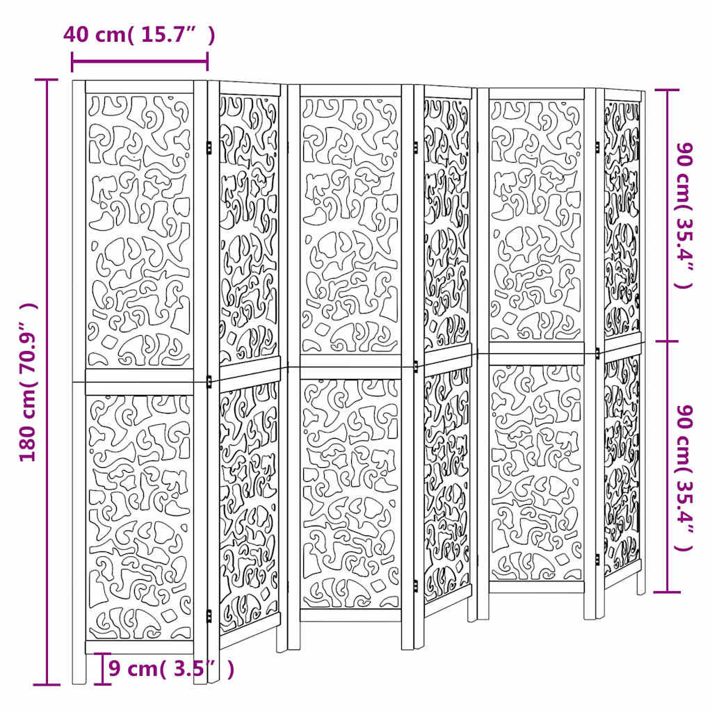 6 Piece Room Divider White Solid Paulownia Wood