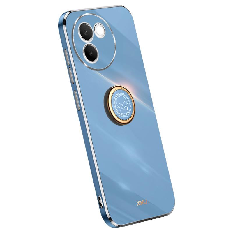 

XINLI для vivo V30e 5G чехол TPU телефон чехол кольцо держатель гальванопокрытие золотой край Blue