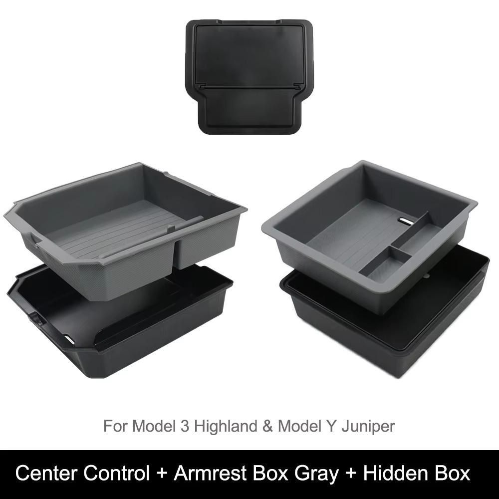 For Tesla Model Y Juniper Model 3 Highland Center Control Armrest Box Organizer Double Layer Box ABS+TPE Layered Storage Box