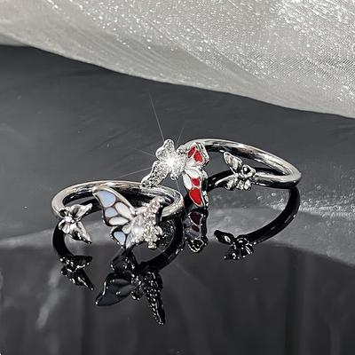 Red Oil Drop Butterfly Zir*****Pen Ring, Female Niche Design Sense, Light Luxury, Exquisite And Advanced Sense, Personalized Index Finger Ring