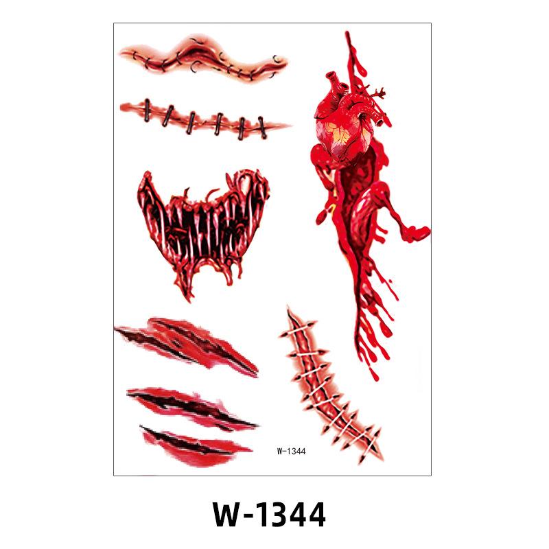 Halloween Tattoo Sticker Waterproof Simulation Scar Horror Half Arm Tattoo Flower Arm Tattoo Sticker