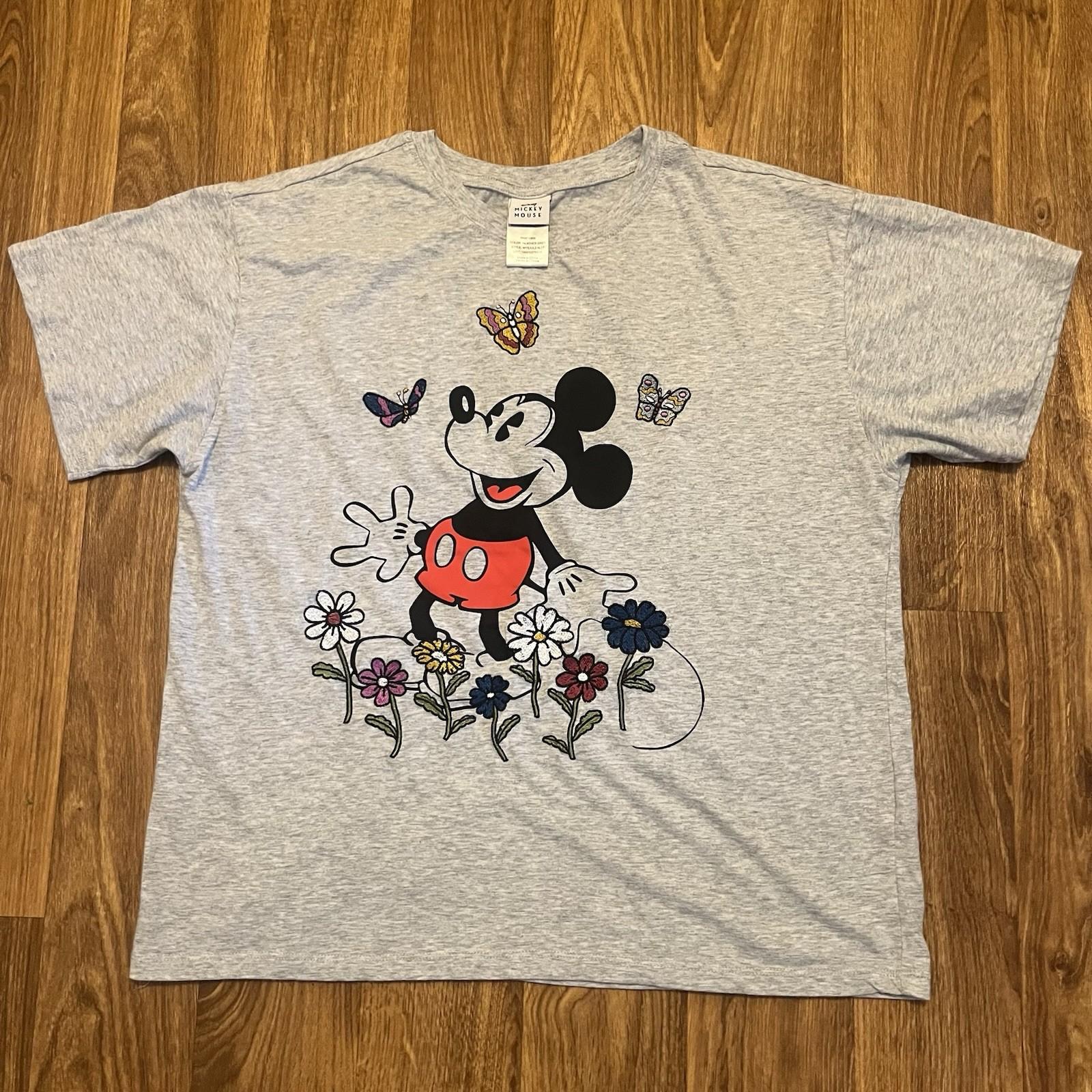 Disney Mickey Mouse Shirt Women XL Embroidered Butterflies Flowers Spring S