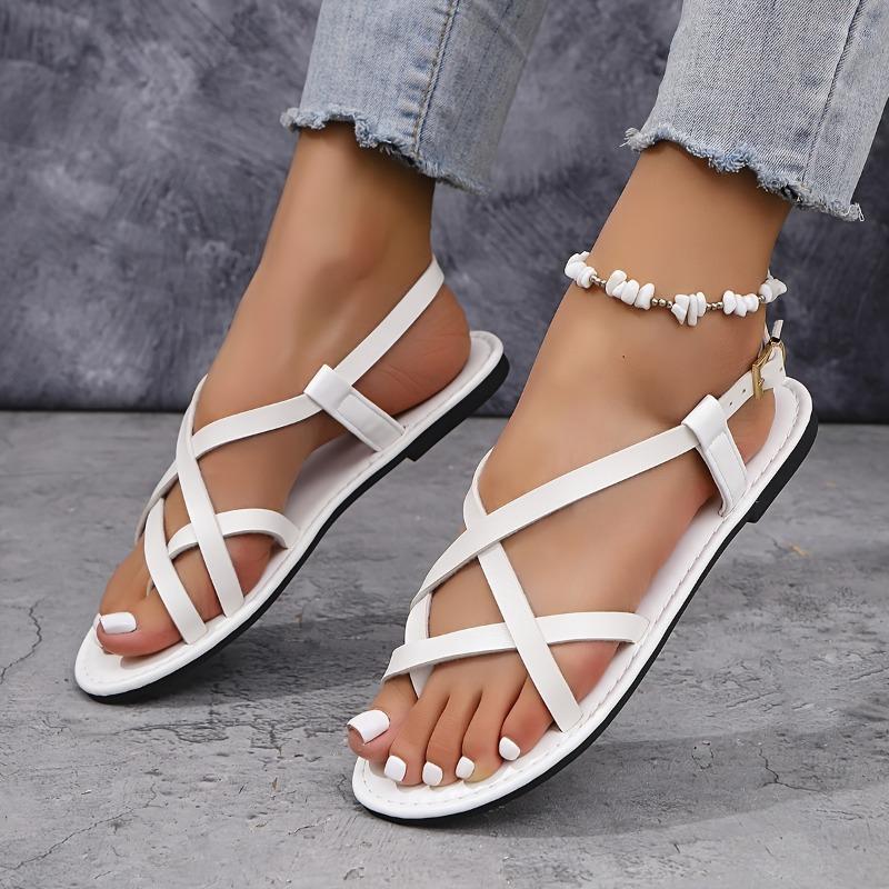[Summer Flat Sandals] Summer Women's Fashion Flat Sandals | Cross Strap, Rubber Sole, Fabric Lining