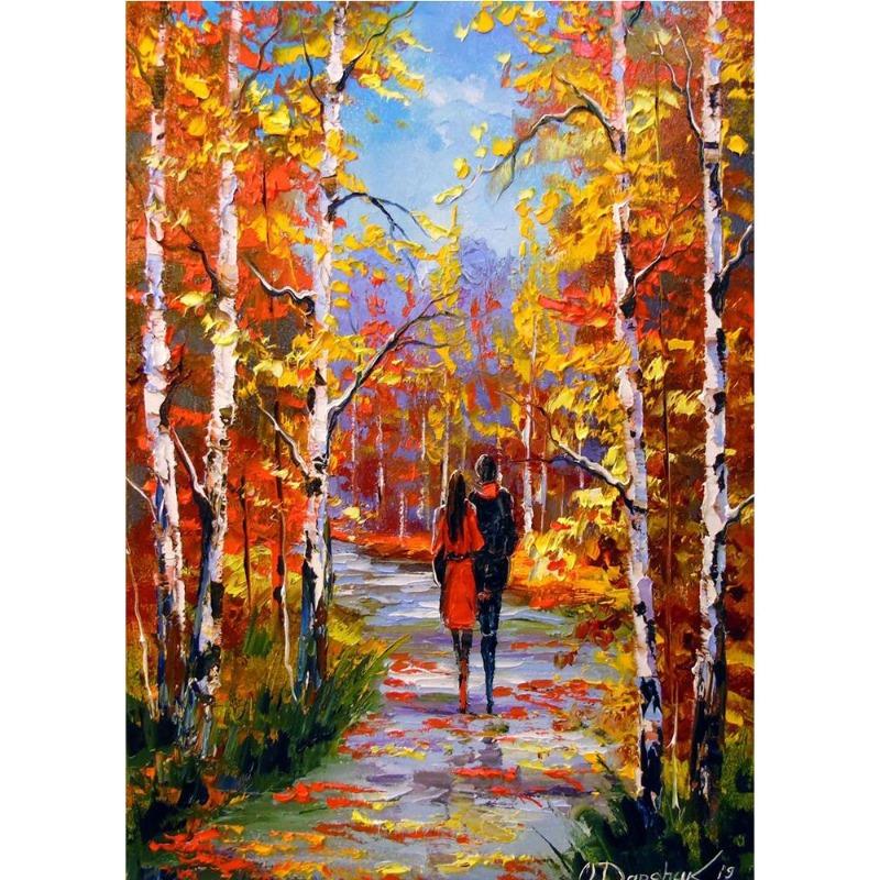 Scandinavian autumn rainy landscape poster, canvas, oil painting for lovers, outdoor wall painting for the modern living room