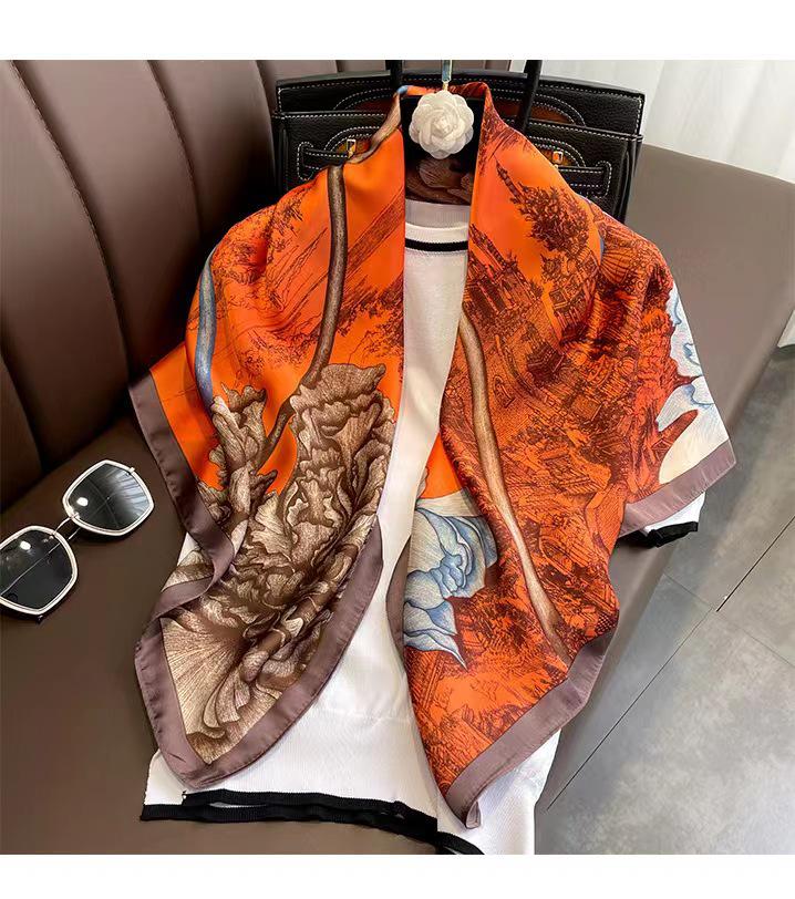 New Women's Silk Scarf – Thousand Miles of Rivers and Mountains Painting, Chinese Style Shawl, Perfect Gift for Mother's Day.