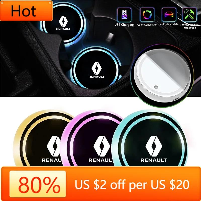 2026 Hot For Renault Interior Stickers For Renault Kadjar RS Koleos Captur Megane Clio 5 LED Holder Lights USB Rechargeable Cup