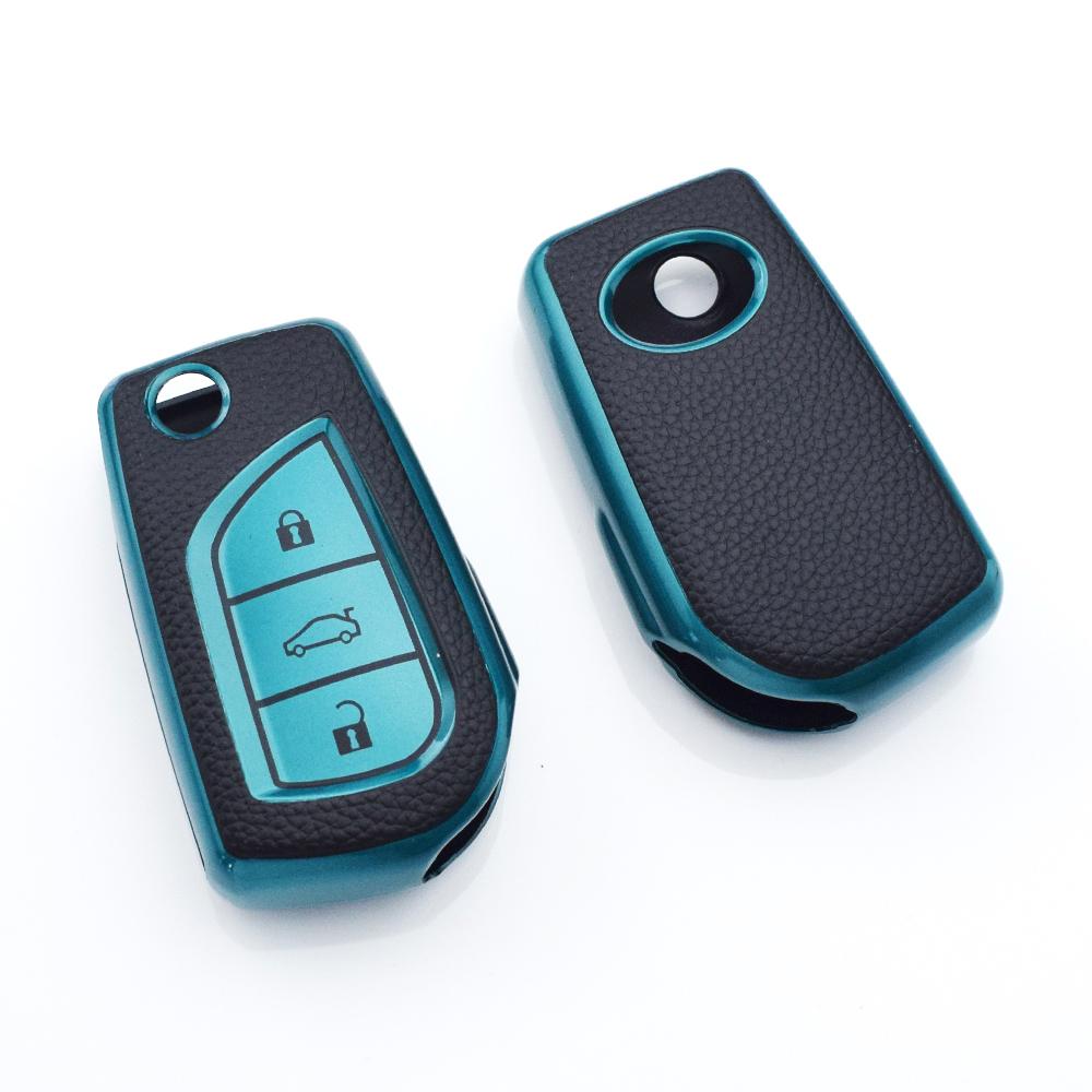 3 Buttons TPU Leather For Toyota Highlander Camry RAV4 Aygo Yaris Car Flip Key Cover Case Auto Shell Holder Fob Bag Keychain