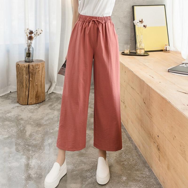 Kalhoty se širokými nohavicemi pro ženy na léto Volný střih s vysokým pasem Kalhoty s rovnými nohavicemi Zeštíhlující a přiléhavý střih Ležérní splývavé zkrácené kalhoty