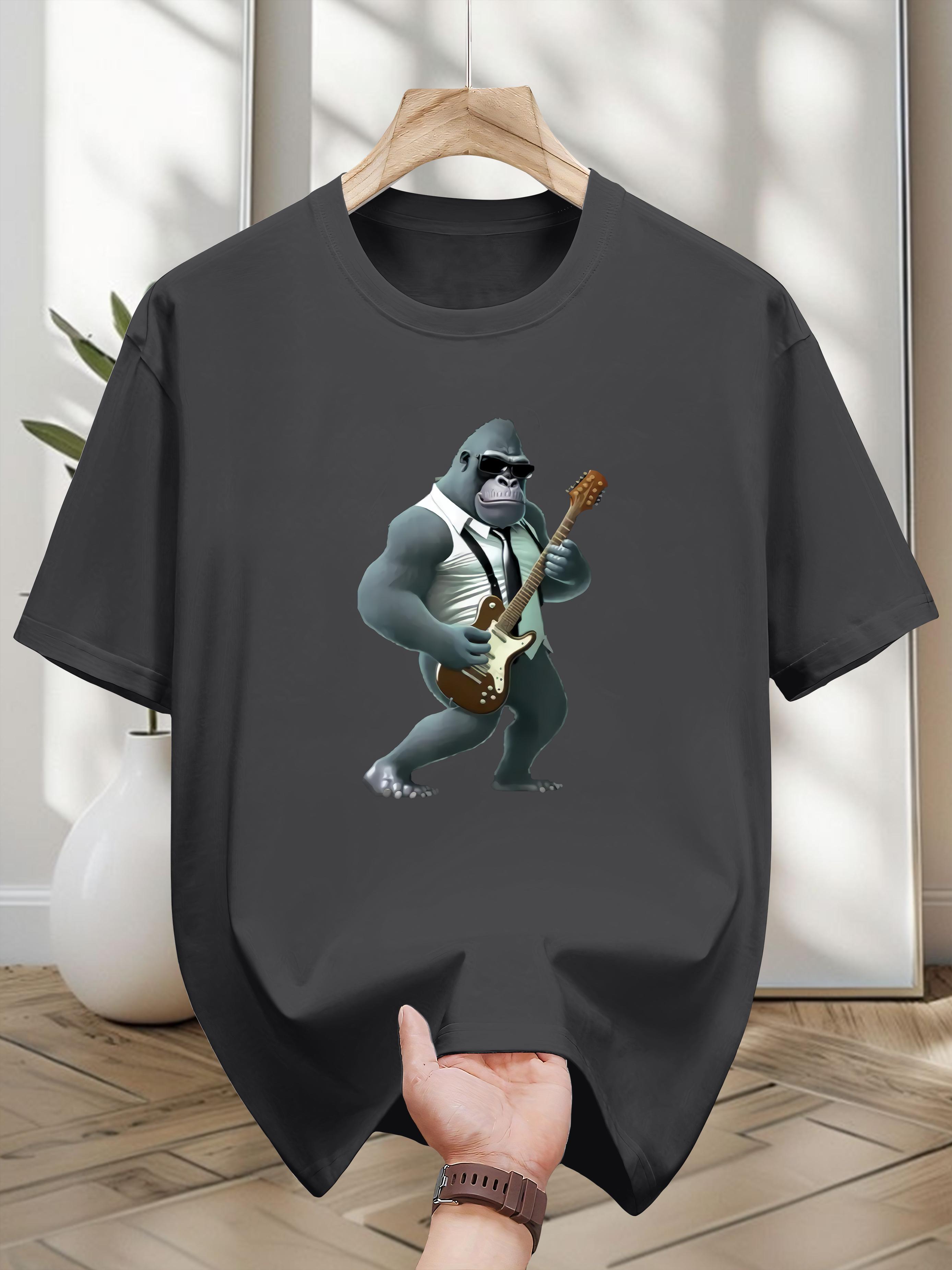 100% Cotton Graphic T-shirt - Fun Gorilla Playing Guitar Design M