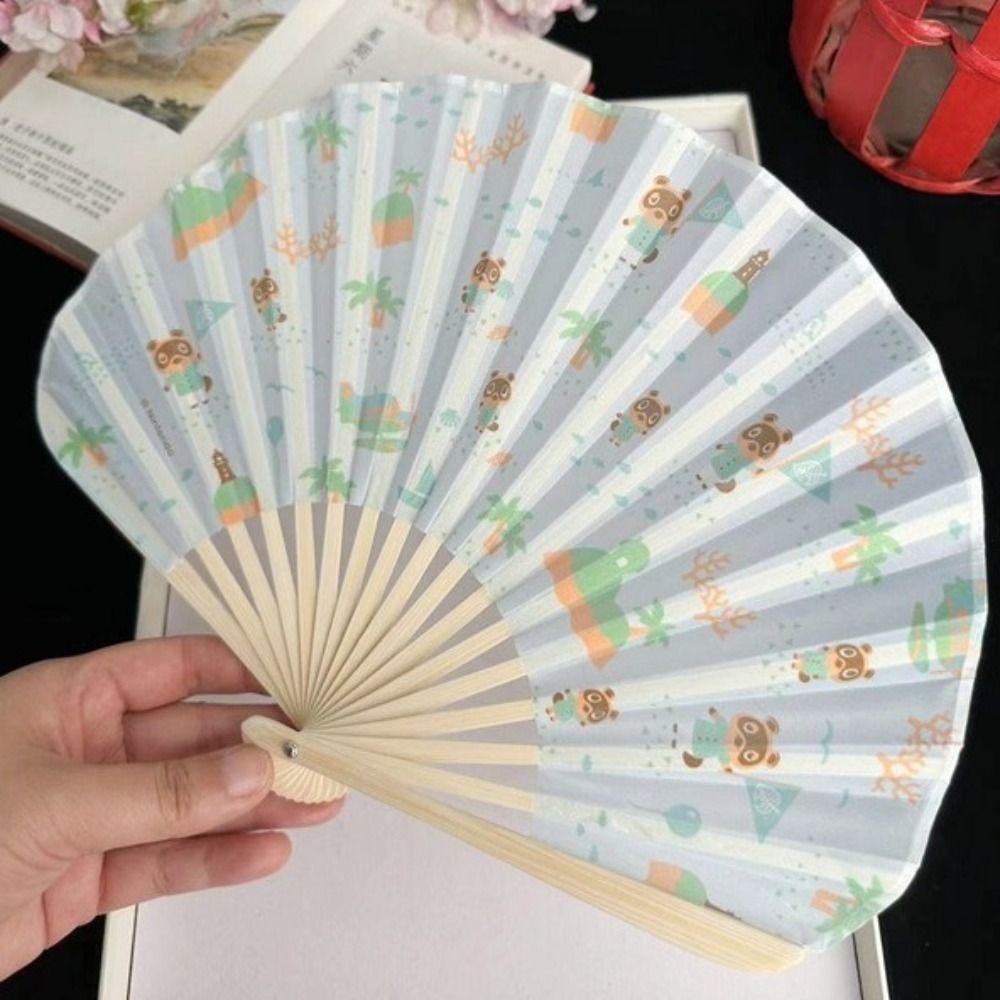Cute Retro Folding Fan Japanese Style Cartoon Decorative Fan Shell Shape with Tassels Hand Cranked Fan Dance Performance