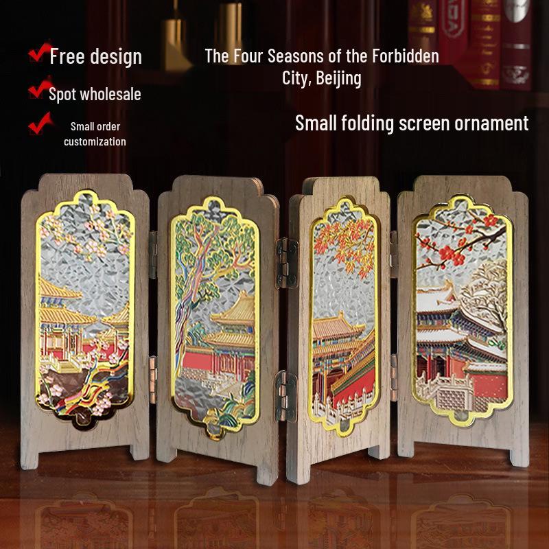 

Пекінський Заборонений Місто Сувенірний Складаний Екран: Креативна дерев яна ручна робота, прикраса з магнітним дизайном. 118*72 mm