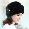 Mid-aged Women Winter Hat Thick Plush Faux Fur Heat Retention Windproof Solid Color Rhinestone Decor Outdoor Cycling Skiing Beanie