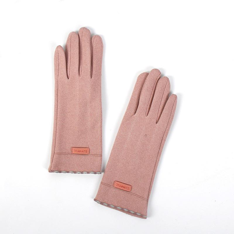 German Velvet Gloves Solid Color Driving And Riding Warm Finger Gloves Women Can Touch The Screen Student Cold-Proof Gloves