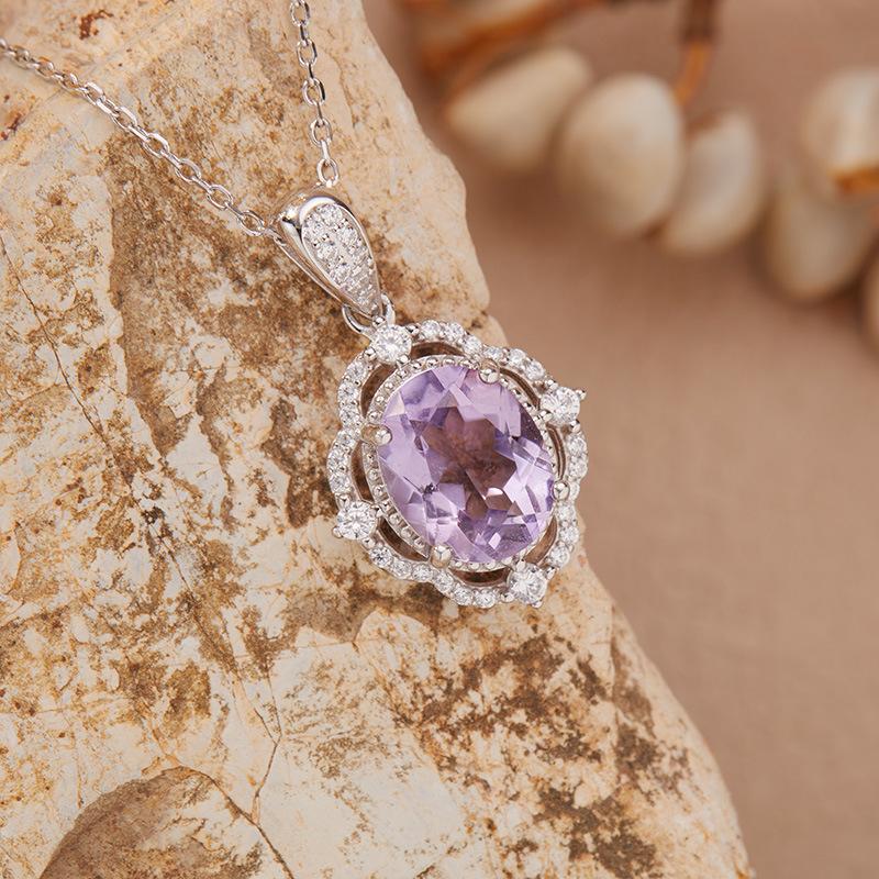Natural Opal Amethyst Citrine Topaz Pendant Necklace Women'S Set S925 Sterling Silver Colored Jewelry