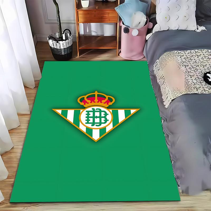 Green Carpet with Crown and Striped Triangle Logo Design Pattern. Suitable for use as an anti-slip for living room bedroom sofas
