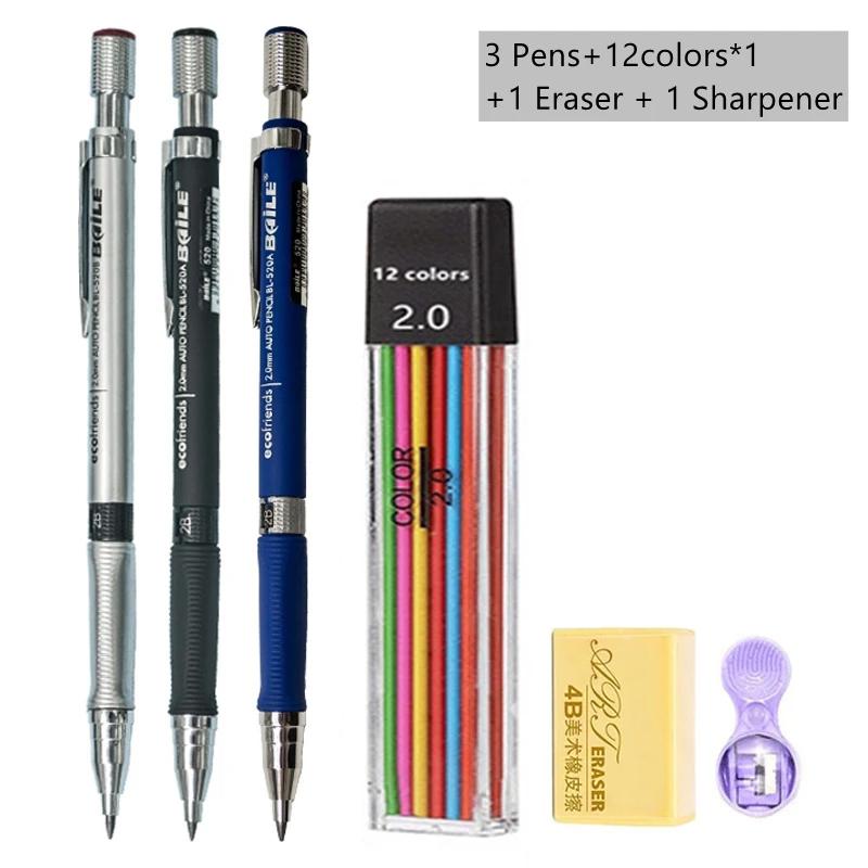 Xiaomi 2-9 Stück Mechanischer Bleistift Set 2,0 mm mit Schwarz/Farben Minen Nachfüllung Zum Schreiben Skizzieren Zeichnen Malen Schule Automatischer Bleistift