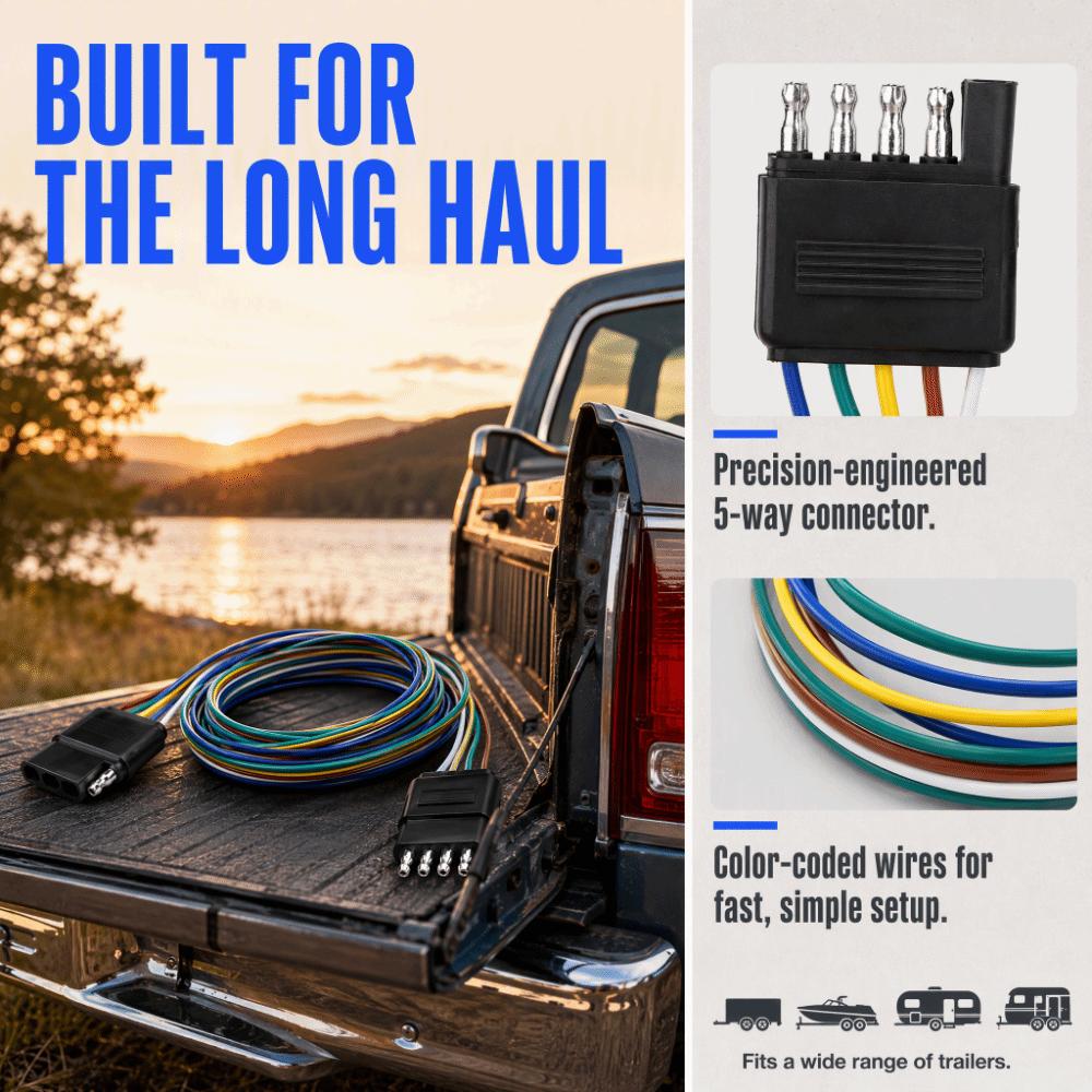 5-Pin Trailer Connector Flat Trailer Socket Wiring Harness for Most RVs and Trailers Camper Refit