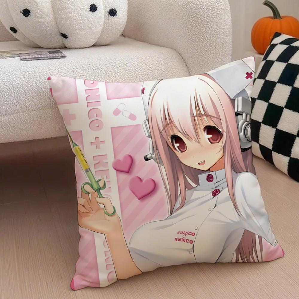 sSuper Sonico Pillow Anime Character Cushion Cover Throw Pillow Cover Hidden Button Durable Polyester Chair Cushion