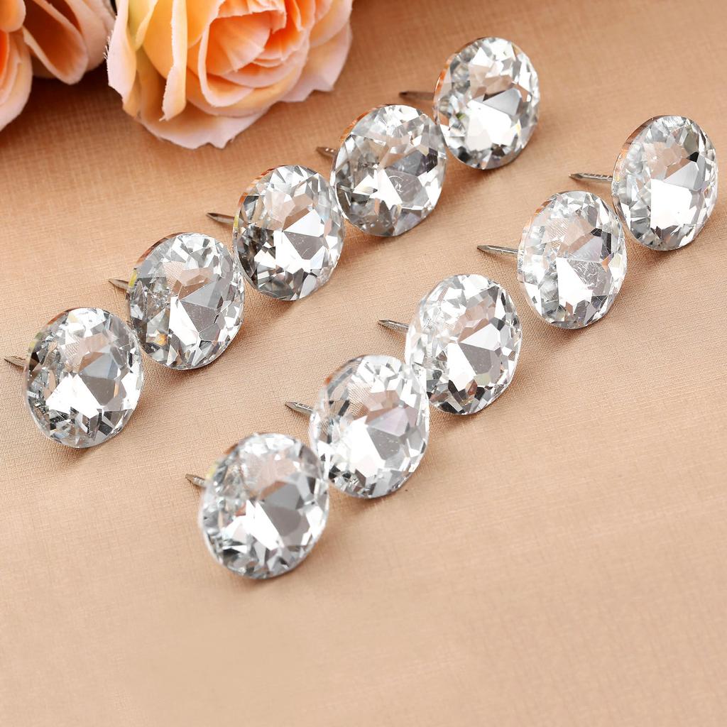 10x Diamond Crystal Glass Upholstery Sofa Headboard Buttons Upholstery Nails Button Tacks Studs Pins 16/25/30mm Sofa Wall Decor