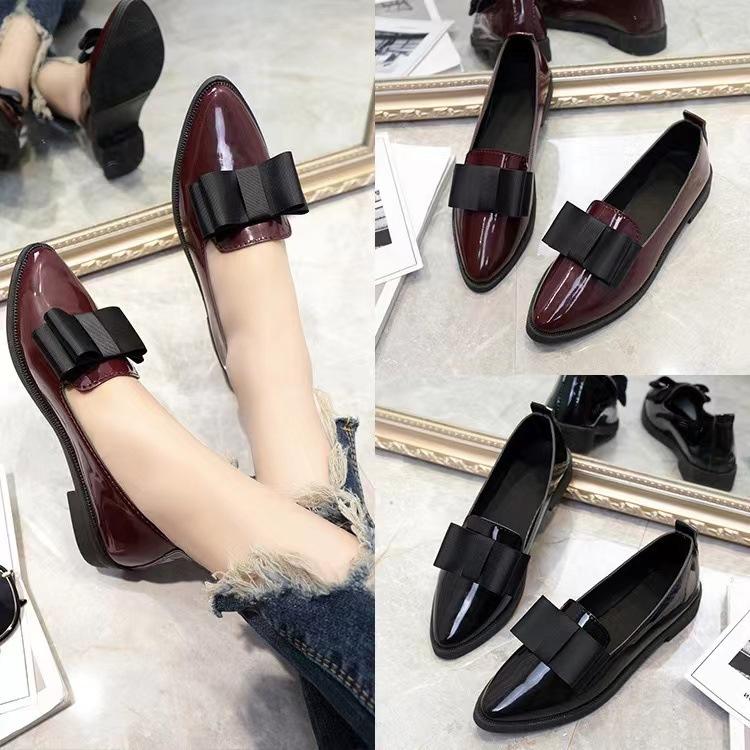 New Women's Loafers Bow Decor Pointed Toe Flat Shoes,Patent Leather Shallow Mouth Commuter Casual Shoes for Women