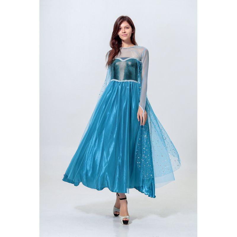 Elsa Character Princess Dress Frozen Halloween Cosplay Fairy Tale Princess Queen Costume Blue Dress Blue M