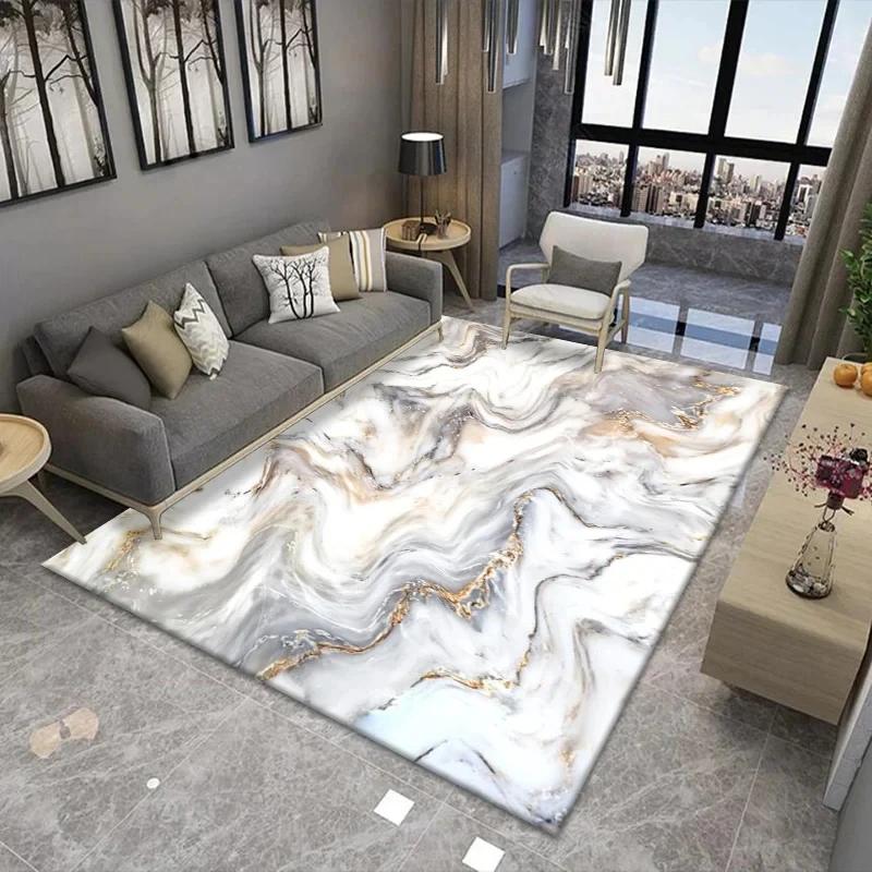 Nordic Light Luxury Marble Living Room Carpet Bedroom Art Abstract Bedside Carpets Kitchen Non-slip Balcony Study Rugs Porch Mat