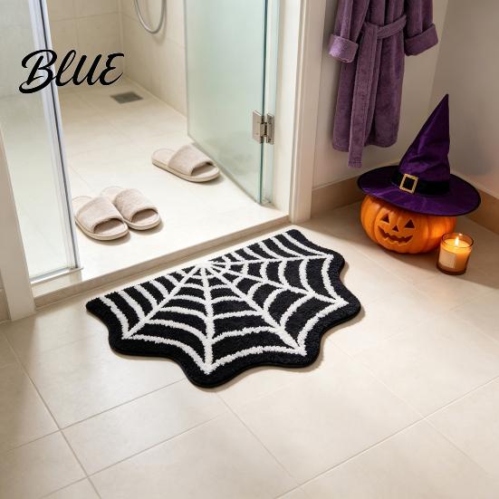 Stylish Halloween Rug Lantern Thick Bath Mat Spider Web Bathroom Rug Gothic Pumpkin Fluffy Bedroom