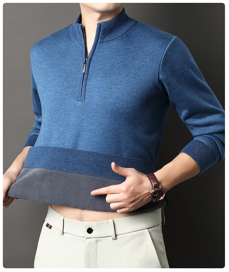 Men's Zipper Half-High Collar Knit Sweater - Mid & Young Adult Pullover Warm Base Layer
