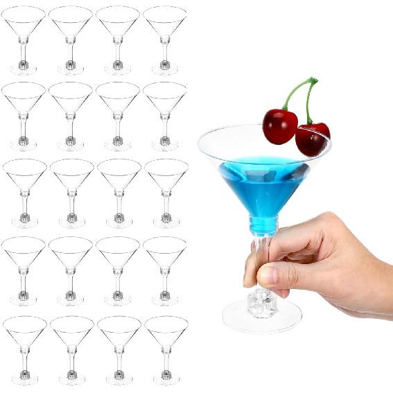 20pcs Plastic Martini Glasses Bulk 4.57 Oz Disposable Mini Martini Glasses Plastic Cocktail Glasses for Parties, Clear Dessert Jelly Cups for