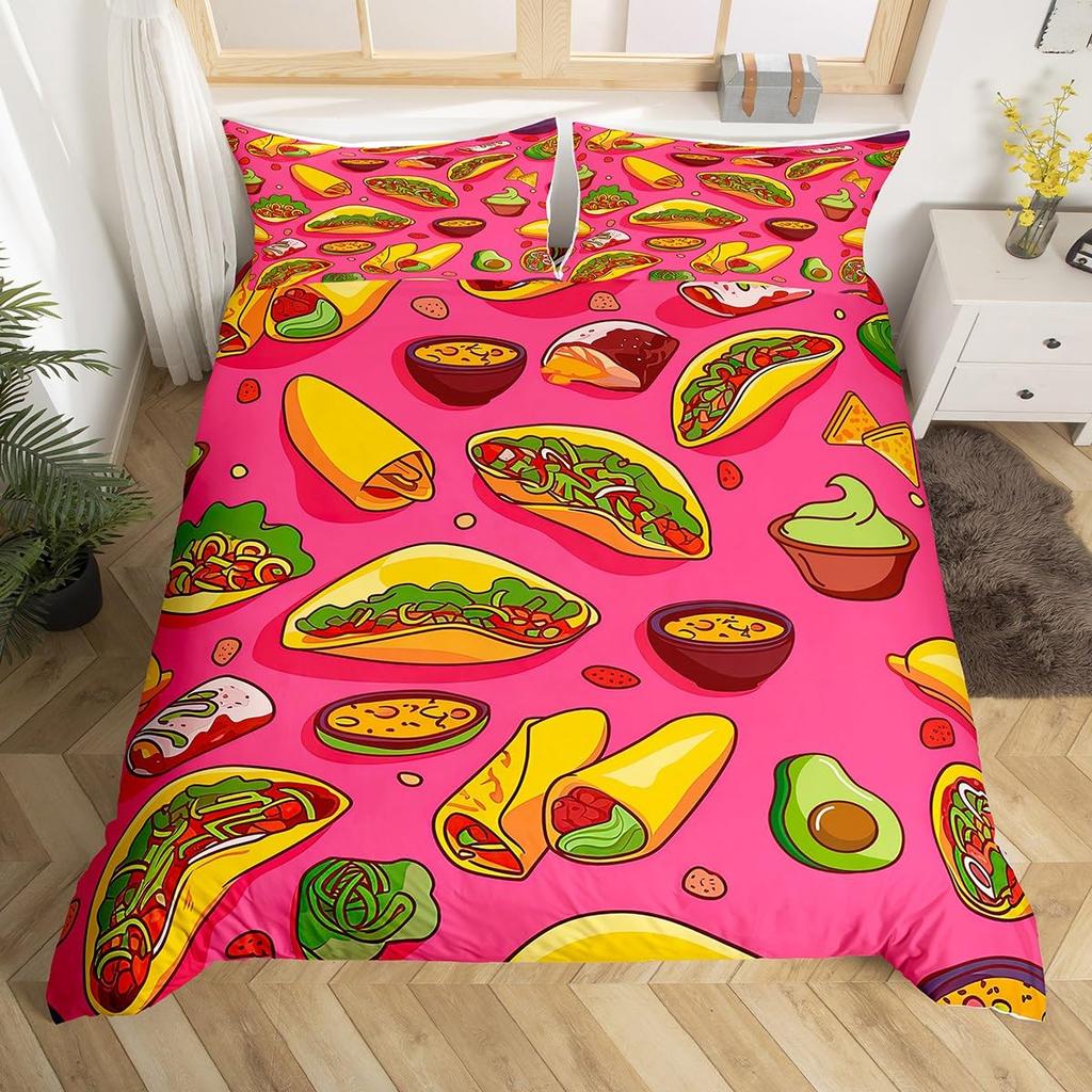 Funny Food Duvet Cover Mexican Taco Bedding Set Twin,Avocado Pepper Realistic Food Design Quilt Cover Easter Gift Party Decor
