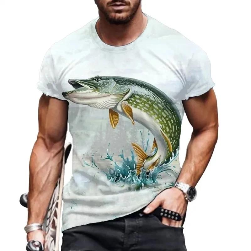 Fashion Men's Sea Fishing T-Shirts Oversized Breathable Casual Short Sleeve 3D Fish Print Large Size Comfortable T-shirts